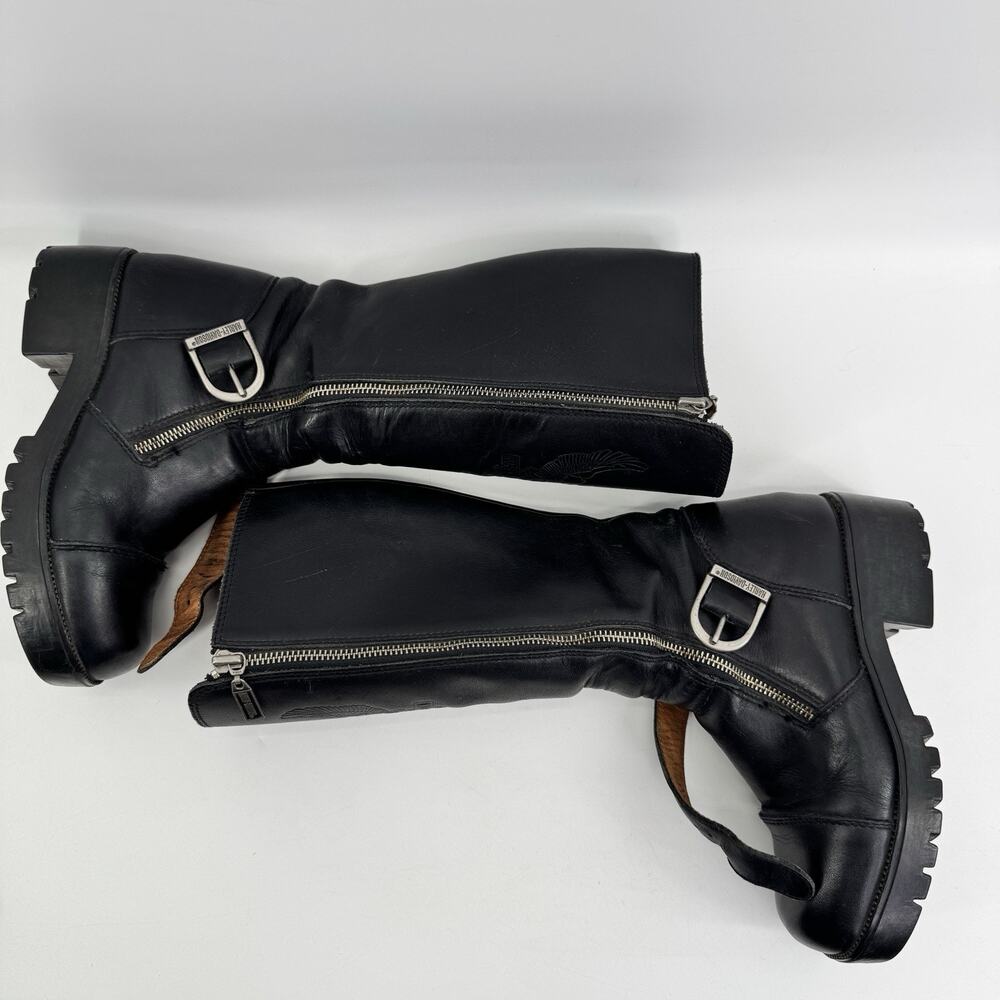 Vintage Harley-Davidson Tall Boots Women 6 Black Riding Eagle Logo Leather - Picture 3 of 16